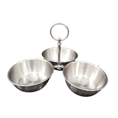 Snack Serving Bowl, 3 Compartment Stainless Steel Snack Stand with Bowls, Divided Serving Tray for Candy Dessert Snacks, Silver