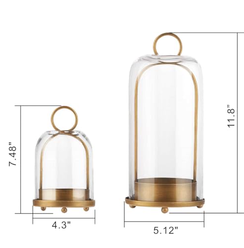 5" & 4" Wide Versatile Metal Candle Holder with Handmade Sturdy Glass Dome in Brass for Pillar Candle & Plants, 5.1" xH11.8 4" xH7.5, Industrial, Farmhouse, Shabby Chic. (2, Brass, Large & Small) - color: Brass