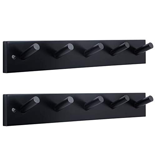 WEBI Coat Rack Wall Mounted,16" Hole to Hole,Coat Hanger Wall Mount with 5 Hooks for Hanging Coats,Hook Rack Peg Rail for Hats,Jacket,Clothes,Towels,Black,2 Packs - color: Black, size: 17 inch(2 Packs)