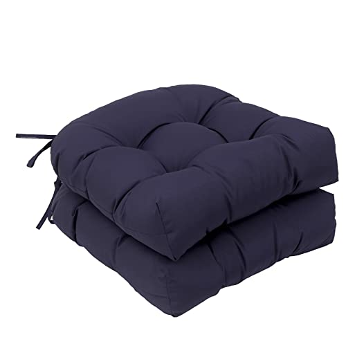 Outdoor Chair Cushions, Outdoor Cushions, Patio Chair Cushions, Indoor Full-Length Ties for Non-Slip Support, Premium Comfortable Thick Fiber, Set of 2 (Navyblue, 17x17 Inch) - color: Navyblue, size: 17" x 17"