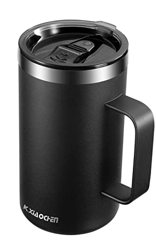 KXIAOCHEN 20 oz Insulated Coffee Mug, Coffee Cup with Lid and Wide Handle | 18/8 stainless steel, 6+ hours hot or 12+ hours cold, wide mouth, no-sweat exterior, for office, work, home and camping - color: A1.Black, size: 20 ounces (1 pack)