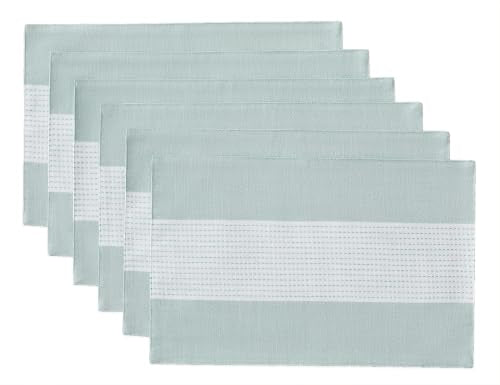 Wracra Linen Placemats Set of 6, Aqua Blue Place Mats for Kitchen Table | Macrame Placemats 12 x 18 Inch, Heat Resistant Table Mats, Premium Cotton Linen Woven Fabric, Delicate Splicing Designs - color: Aqua Blue, size: 12×18 Inch (Set of 6)