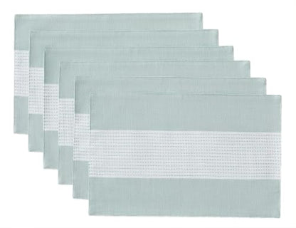 Wracra Linen Placemats Set of 6, Aqua Blue Place Mats for Kitchen Table | Macrame Placemats 12 x 18 Inch, Heat Resistant Table Mats, Premium Cotton Linen Woven Fabric, Delicate Splicing Designs - color: Aqua Blue, size: 12×18 Inch (Set of 6)