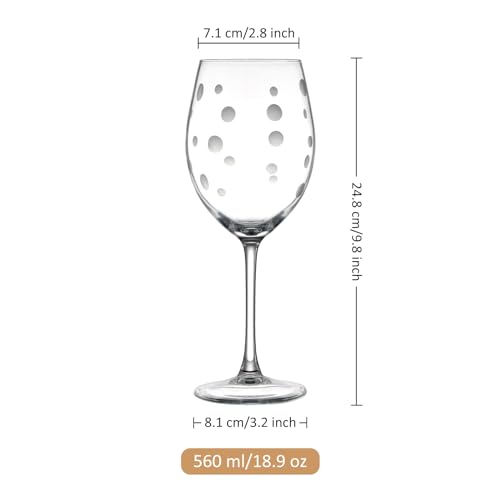 Joeyan Hand Blown Etched Red and White Wine Glasses,Stemmed Glasses with Stripes and Dots Pattern,Clear Carved Long Stem Glassware Set for Wine Tasting Birthday Anniversary Wedding,19 oz,Set of 4 - color: Etched Dots Swirls Strips Patterned Wine Glasses