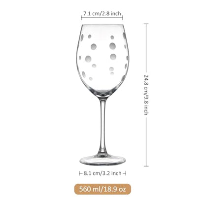 Joeyan Hand Blown Etched Red and White Wine Glasses,Stemmed Glasses with Stripes and Dots Pattern,Clear Carved Long Stem Glassware Set for Wine Tasting Birthday Anniversary Wedding,19 oz,Set of 4 - color: Etched Dots Swirls Strips Patterned Wine Glasses