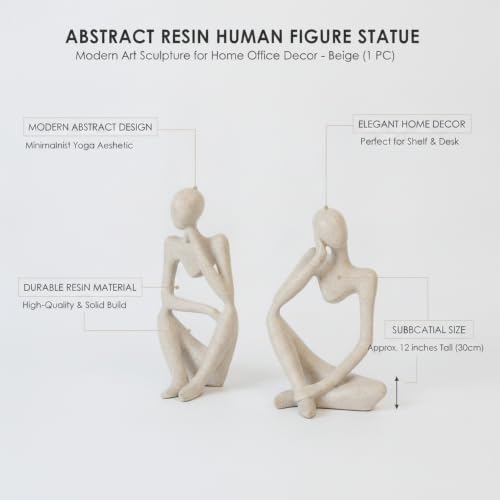 Modern Abstract Resin Human Figure Sculpture, Beige Minimalist Art Statue for Home Office Desk Shelf Decor - size: 8.66 x 3.15 x 11.81 in