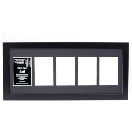 Creative Letter Art 4” x 6” Multiple Opening Picture Frame Collage with 5 holes, Manhattan Black Frame with 10 x 24-inch Black Mat, Full-Strength Glass, Photo Collage for Wall, 5 Openings - color: 5 opening, size: Black w/10" Black Mat