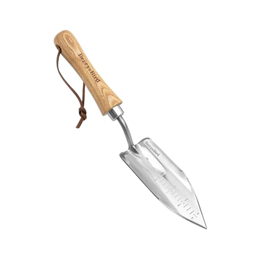 Berry&Bird Potting Trowel, Stainless Steel Serrated Hand Shovel, Wood Handle Garden Trowel Tool with Measuring Scale for Effortless Digging,Roots，Planting, Cutting and Transplanting - color: Potting Trowel