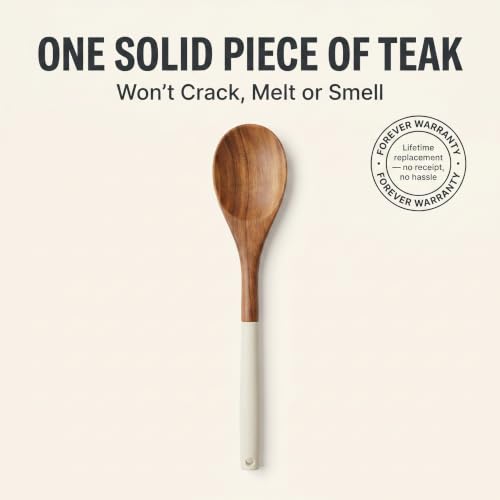 DI ORO Wooden Kitchen Utensil Set - 5-Piece Wooden Spoon & Spatula Set - Nonstick Cookware Safe Teak Wood Cooking Utensils - Heat-Resistant Kitchen Utensils Set with Silicone Handles (Cream) - color: Cream