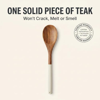 DI ORO Wooden Kitchen Utensil Set - 5-Piece Wooden Spoon & Spatula Set - Nonstick Cookware Safe Teak Wood Cooking Utensils - Heat-Resistant Kitchen Utensils Set with Silicone Handles (Cream) - color: Cream