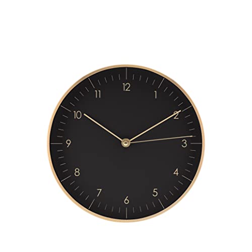 Modern Silent Quartz Wall Clock, 10in, Black & Gold | Chic & Minimalist, Non-ticking, Analog, Arabic numerals, Easy-to-read, Battery operated, for Living Room, Mantel, Foyer - color: Black & Gold, 10"