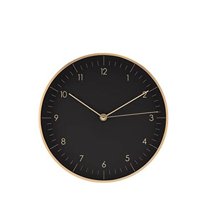 Modern Silent Quartz Wall Clock, 10in, Black & Gold | Chic & Minimalist, Non-ticking, Analog, Arabic numerals, Easy-to-read, Battery operated, for Living Room, Mantel, Foyer - color: Black & Gold, 10"