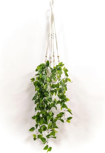 Comtelek Fake Hanging Plants Artificial Plants for Home Decor Macrame Plant Hanger with Fake Vines Faux Hanging Planter Greenery for Wall Ceiling Bedroom Bathroom Kitchen Office Boho Decor Indoor - color: 1 Pack - Fake Plants No Led