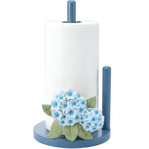 Hydrangea Paper Towel Holder Resin Blue Hydrangea Kitchen Decor Countertop Toilet Paper Towel Stand 12.5 Inch Floral Decorative Funny Stuff Gifts for Bathroom, Kitchen, Farmhouse, Home Decor - style: Hydrangea
