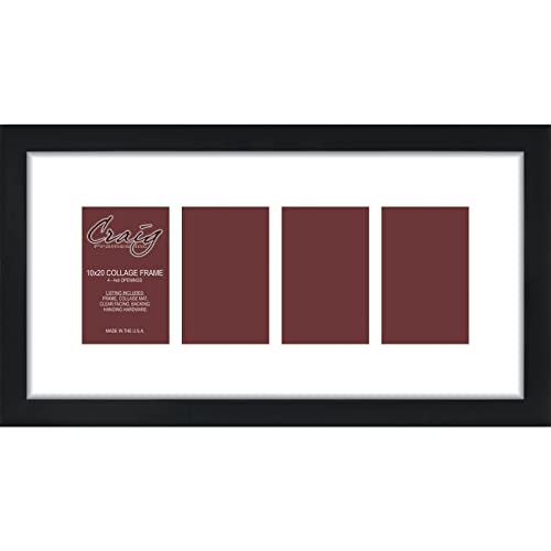Craig Frames Contemporary, 10x20 Black Picture Frame with White Collage Mat, 4 Openings for 4x6 Prints - color: 4 4x6 Openings - 2" Border