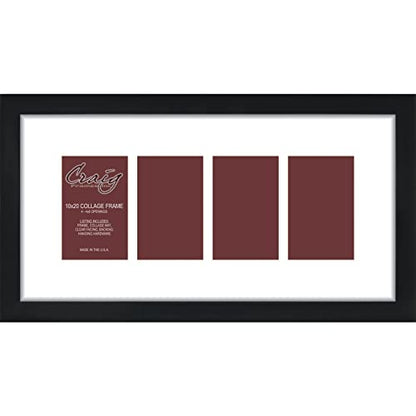 Craig Frames Contemporary, 10x20 Black Picture Frame with White Collage Mat, 4 Openings for 4x6 Prints - color: 4 4x6 Openings - 2" Border