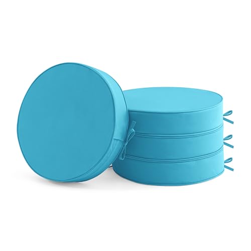 Summsun Outdoor Bistro Chair Cushions Set of 4, 15" D x 3" H Round Chair Cushions Waterproof and Fade Resistant Chair Cushion Pads with Non-Slip Ties and Removable Covers for Garden, Teal - color: Teal, size: 15x3 Inch (Round)-4p