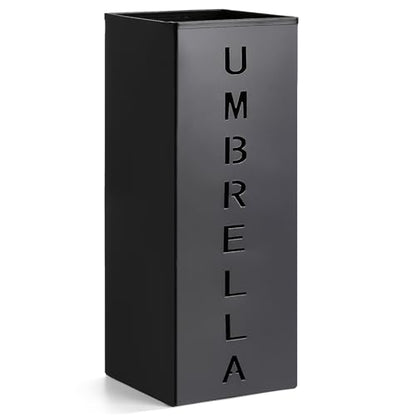 Hiceeden Square Metal Umbrella Holder, Free Standing Umbrella Rack Stand for Indoor Entryway, Umbrella Canes Walking Sticks Storage Bin for Office, Home, Hotel, Shop, 6.3" x 6.3" x 16.5", Black