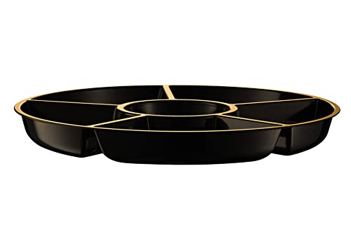 Plasticpro 6 Sectional Round Plastic Serving Tray/Platters Black & Gold Pack of 4 - color: Black & Gold
