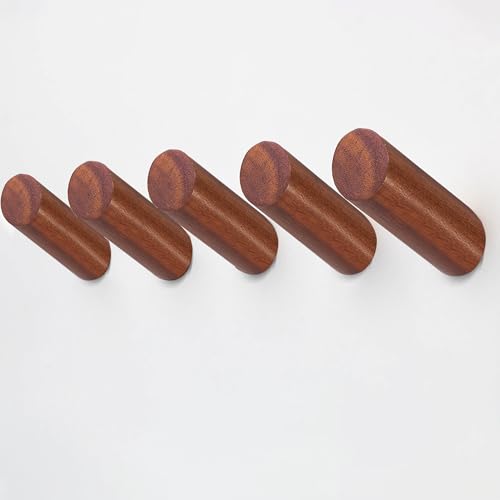 evory 5 Pack Wood Wall Hooks, Rustic Wooden Coat Hooks Wall Mount, No Damage Adhesive Hat Hooks for Wall, Decorative Coat Rack Rackers Hangers for Hanging Clothes Towel Guitar Backpack Purse, Walnut - color: Walnut