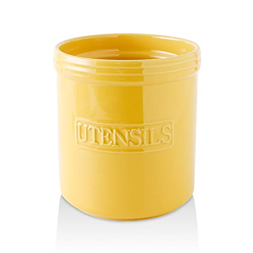 KOOV Cooking Utensil Holder, Large Ceramic Utensil Crock, Deep and Stable, Utensil Caddy for Countertop Letter Series (Yellow) - color: Yellow