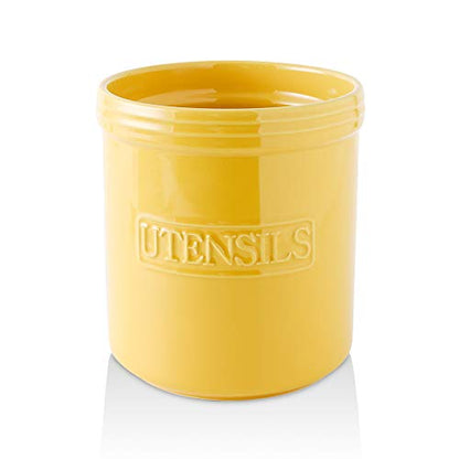 KOOV Cooking Utensil Holder, Large Ceramic Utensil Crock, Deep and Stable, Utensil Caddy for Countertop Letter Series (Yellow) - color: Yellow