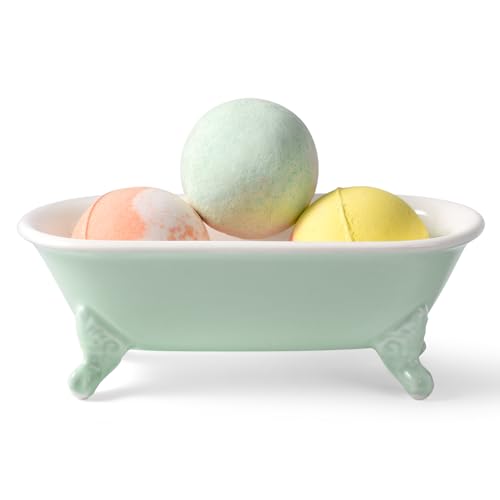 6.5" Ceramic Mini Decorative Clawfoot Bathtub Bar Soap Dish, Kitchen Sponge Holder and Shower Tray for Bathroom, 1 Pack(Bright Teal) - color: Bright Teal