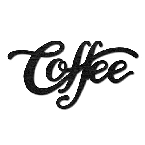 CREATCABIN Wood Cutout Coffee Sign Laser Cut Wooden Wall Decor Sculpture Hanging Decor Wall Art Decoration for Home Gallery Office Front Door Black 9" x 4.7" - color: Coffee