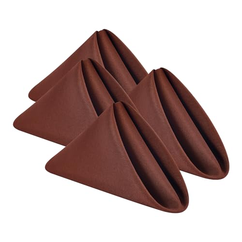Wolkemer Set of 4 Chocolate Cloth Napkins 17 x 17 Inches Solid Washable Polyester Dinner Napkins with Hemmed Edges for Dinners Parties Weddings Banquets Events Table Decoration - color: Chocolate