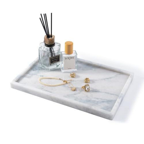 Marble Tray, 12"x8" Marble Vanity Tray for Bathroom Kitchen Countertop, Rectangular Stone Tray for Perfume Jewelry Candle, Decorative White Catchall Serving Tray Home Decor(Namib Sky) - color: 12"x8"-namib Sky