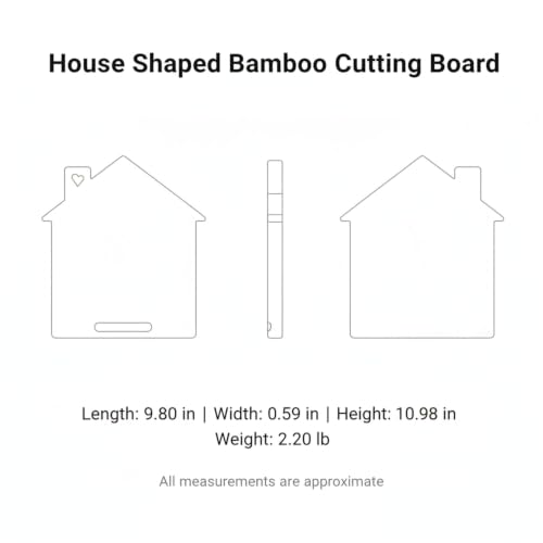 Solid Natural Bamboo Cutting Board, House-Shaped Wood Chopping Block for Kitchen Prep and Serving with Hanging Hole, 9.8 x 11 Inches