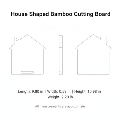 Solid Natural Bamboo Cutting Board, House-Shaped Wood Chopping Block for Kitchen Prep and Serving with Hanging Hole, 9.8 x 11 Inches