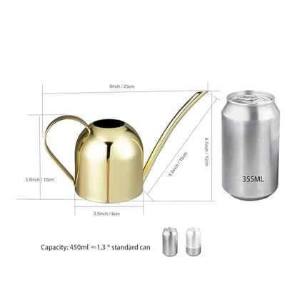 IMEEA 15oz Mini Indoor Watering Can for Small Plants Stainless Steel Watering Can with Long Spout for Desk, Windowsill & Bonsai (Gold) - color: 15oz (Gold)