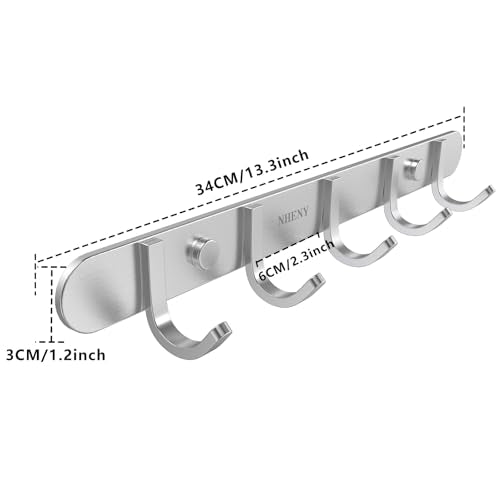 Coat Hook Rack Hanger –Towel Hook Rail with 5 Hooks 13-Inch Wall Mounted for Bedroom, Bathroom, Hallway, Garage, Garden, Office, 304 Stainless Steel Brushed Nickel, Easy Installation (Silver) - size: 5S hooks