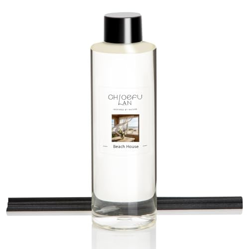 Chloefu LAN Beach House Reéd Diffuser Refill 200ml/6.76 fl oz, Natural Essential Scented Oil, Best for Aromatherapy, SPA and Home, 0% Alcohol, Free Set of Sticks - color: Beach House