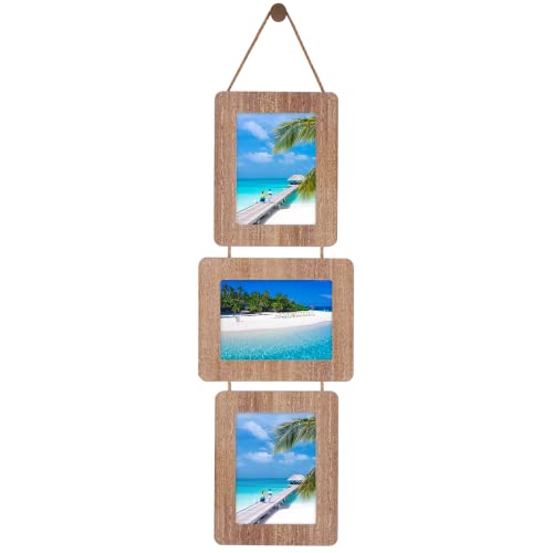 5x7 Collage Picture Frame, 3 Opening, Rustic Wood, Weathered Brown | Wall-Mounted Hanging Design, Displays 4x6 Photos with Mat or 5x7 Photos Without Mat, Three-Opening Layout - color: Weathered Brown, size: 3 Opening