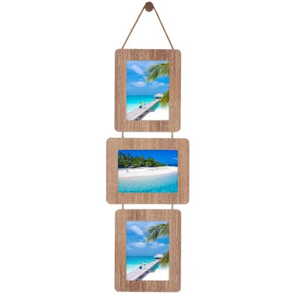 5x7 Collage Picture Frame, 3 Opening, Rustic Wood, Weathered Brown | Wall-Mounted Hanging Design, Displays 4x6 Photos with Mat or 5x7 Photos Without Mat, Three-Opening Layout - color: Weathered Brown, size: 3 Opening