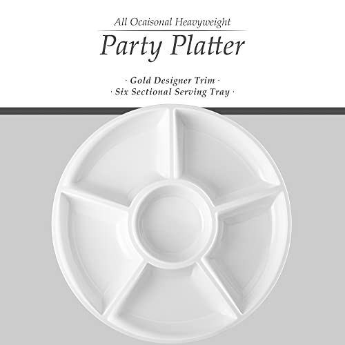 Plasticpro 6 Sectional Round Plastic Serving Tray/Platter (4, White) - color: White