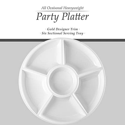 Plasticpro 6 Sectional Round Plastic Serving Tray/Platter (4, White) - color: White