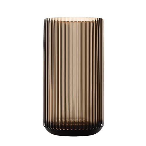 Large Cylinder Ribbed Brown Glass Flower Vase for Farmhouse Dining Table Centerpieces Decor - color: Brown, size: 11"