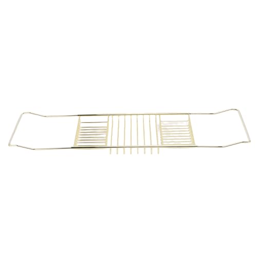 FTVOGUE Bathtub Caddy Tray, Stainless Steel Expandable Bathtub Tray 25 to 38.4 in, Over The Rack with 7.9 in Width, Bathroom Organizer Shelf for Shower Tub Use (Gold) - color: Gold