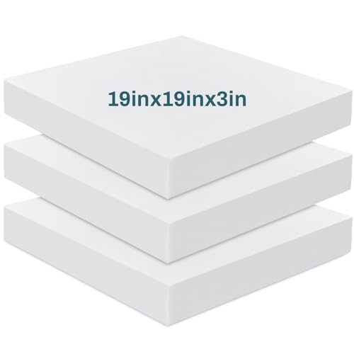 Frienda 3 Pack 3" x 19" x 19" Upholstery High Density Foam Cushion | 2.2 Density 50ild Replacement Square Cut to Size Foam Padding, Seat Couch for Patio Furniture Commercial Dinning Benches - size: 3 x 19 x 19 Inch