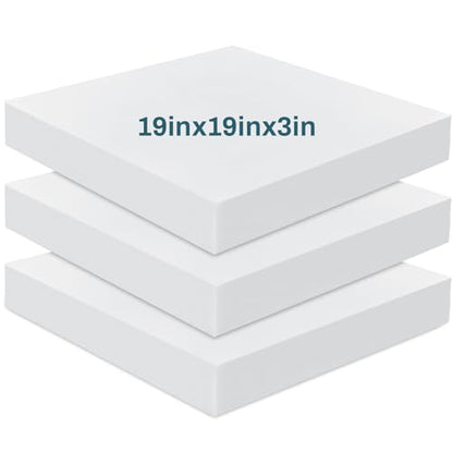 Frienda 3 Pack 3" x 19" x 19" Upholstery High Density Foam Cushion | 2.2 Density 50ild Replacement Square Cut to Size Foam Padding, Seat Couch for Patio Furniture Commercial Dinning Benches - size: 3 x 19 x 19 Inch