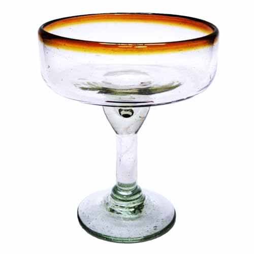 Amber Rim 14 oz Large Margarita Glasses (set of 6), Recycled Glass, Lead-free, Toxin-Free (Margarita) - style: 14 oz Margarita