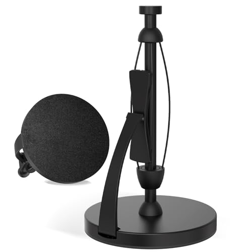 VEHHE Paper Towel Holder Countertop, One-Handed Tear, Stainless Steel, Stand Paper Towel Holder with Spring Activated Arm & Non Slip Weighted Base, for Kitchen Bathroom (Black) - color: Black, size: Eva Pad Base