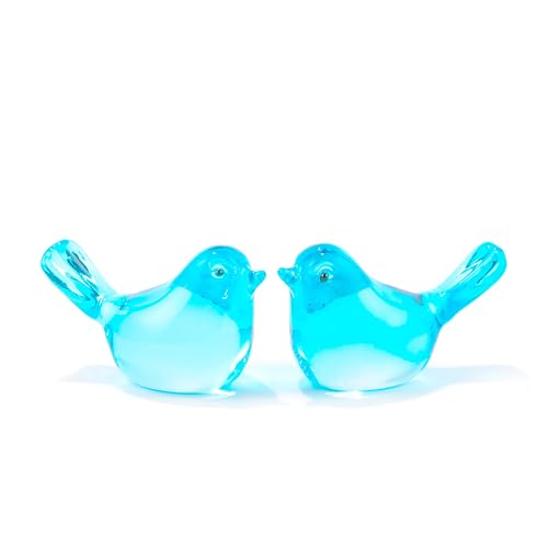 Qianwei 2pcs Blue Glass Birds Figurine Handmade Blown Crystal Home Decor | Crystal Small Summer Bird Animals Collectible Figurines Office Desk Table Home Paperweight Decorations Cardinal Hummingbird - color: 2pcs Lake Blue