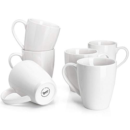 Sweese Porcelain Coffee Mugs - 16 Ounce - Set of 6, Cups for Latte, Hot Tea, Cappuccino, Mocha, Cocoa, White - color: White, size: 6 Count (Pack of 1)
