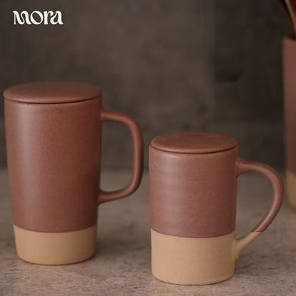 Mora Ceramics Large Tea Mug with Loose Leaf Infuser and Ceramic Lid, 18 oz, Portable, Microwave, Dishwasher Safe, Tall Coffee Cup - Rustic Matte Ceramic Glaze, Modern Herbal Tea Strainer, Terracotta - color: Teracotta