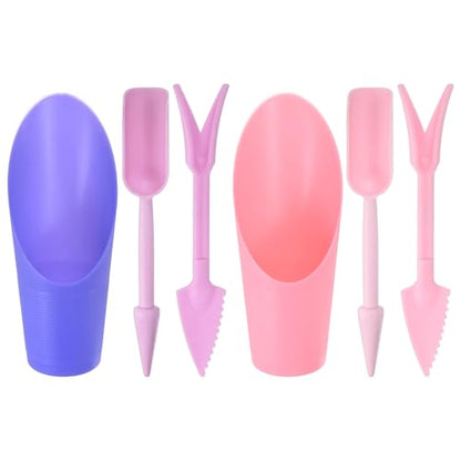 M METERXITY 2-Set Succulent Tools, Plastic 2-in-1 Mini Garden Shovel Hand Succulent Transplanting Tools Garden Shovel Transplant Trowel for Planting/Digging/Aerating/Sowing [Pink,Purple] - color: Pink,Purple
