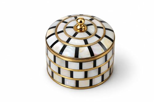 Round Hand Painted Decorative Jewelry Trinket Box Unique Gift for Home Decor Antique Metal Case with Mother of Pearl Sindoor/Coin/Jewelry Storage Box for Women (TYPE-6) - color: TYPE-6